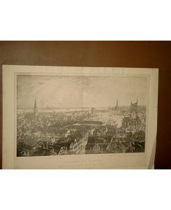 Panorama von Hamburg. Aufgenommen von der Süd-West-Seite des Jacobi-Thurmes nach dem Brande im Monat Mai 1842. Lithographie um 1842.