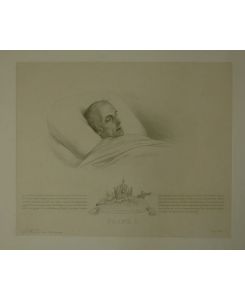 Portrait. Bildnis auf dem Totenbett mit Vermächtnis. Lithographie auf getönter Platte von Franz Stöber nach Joh. Ender.