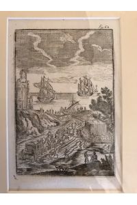 Kupferstich mit Segelschiffen und Landansicht (Pferde, Hunde , Menschen, Kutsche), Fig, 62