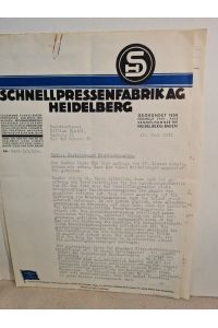 Briefwechsel zwischen der Schnellpressenfabrik AG Heidelberg und der Buchdruckerei William Hintel, Hamburg zwecks Lieferung von Heidelberger Druckautomaten vom Juni 1942.
