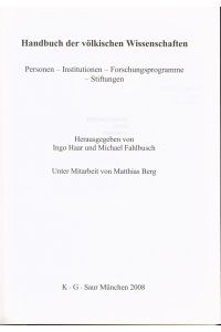 Handbuch der völkischen Wissenschaften  - Personen - Institutionen - Forschungsprogramme - Stiftungen