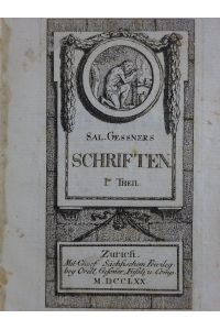 Schriften. Bände 1-4 (von 5) in 4 Bdn. Zürich, Orell, Geßner u. Füßli, 1770. Mit 4 gestoch. Titeln u. zahlr. gestoch. Kopf- u. Schlussvignetten. Kl. -8°. Hldr. -Bde. d. Zt. mit je 2 RSch. (Rücken etw. berieben).