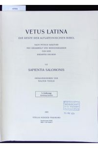 Sapientia Salomonis.   - Vetus Latina. Die Reste der altlateinischen Bibel.
