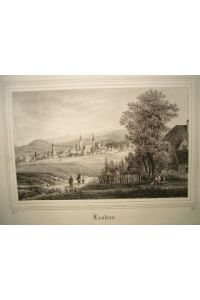 Lauban (polnisch Luban) in Niederschlesien. Gesamtansicht. Lithographie aus Saxonia um 1840.