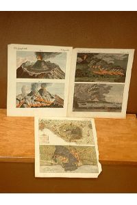Der Vesuv: Großer Feuer-Ausbruch im Jahren 1794. Altkolorierter Kupferstich von 3 Blättern aus dem Bilderbuch für Kinder von Friedrich Bertuch um 1800.