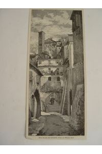 Subiaco Italien abfallende Straße mit Kirche Italia Holzstich um 1890