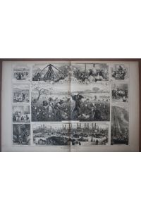 Die Baumwollekultur am Mississippi, Holzstich um 1880 als Sammelblatt mit 10 Einzelabbildungen, Blattgröße: 56 x 37, 5 cm, reine Bildgröße: 48 x 34 cm.