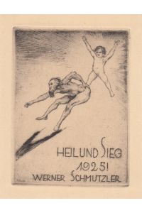 Heil und Sieg 1925! Werner Schmutzler. Schwebender Kinderakt, bärtigem männlichen Akt in den Hintern tretend.