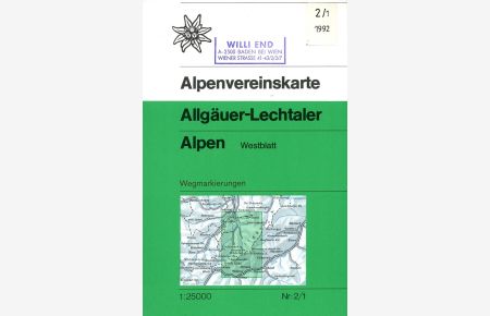Alpenvereinskarte Allgäuer-Lechtaler Alpen Westblatt - Blatt Nr. 2/1 (Wegmarkierung)