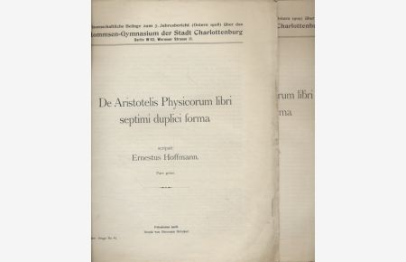 De Aristotelis Physicorum libri septimi duplici forma, 2 Hefte zsm.