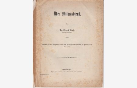 Über Mithrasdienst.   - Beilage zum Jahresbericht des Realgymnasiums zu Stralsund, Ostern 1905.