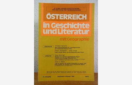 Österreich in Geschichte und Literatur. Mit Geographie. 33. Jahrgang, Heft 5, September - Oktober 1989