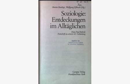 Soziologie: Entdeckungen im Alltäglichen : Hans Paul Bahrdt, Festschr. zu seinem 65. Geburtstag.