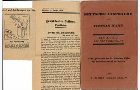 Deutsche Ansprache. Ein Appell an die Vernunft. Rede, gehalten am 17. Oktober 1930 im Beethovensaal zu Berlin.