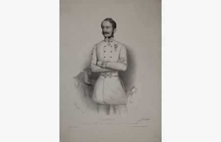 Portrait. Dreiviertelfigur en face, in Uniform. Lithographie von August Prinzhofer.