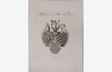 Wappen des Abts zu Theres. Kupferstich aus dem Wappenwerk von Tyroff, unten datiert: