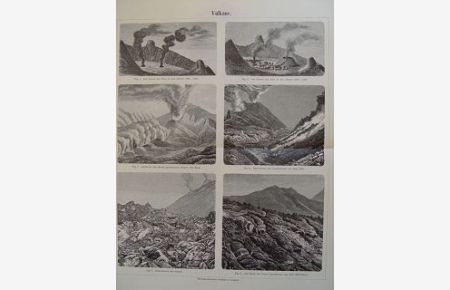 Vulkane Sammelblatt Ausbrüche von Ätna & Vesuv Holzst 1893