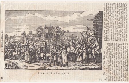 Ein polnischer Jahrmarkt, Holzstich um 1840, Blattgröße: 16, 5 x 25, 5 cm, reine Bildgröße: 11, 5 x 19, 3 cm.