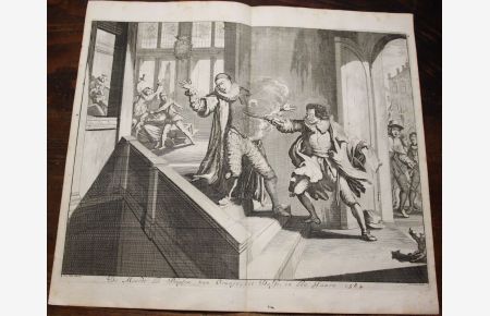 Kupferstich Mord an dem Prinzen von Oranien in Delft um 1700 Bezeichnet : De Moordt des Prinsen van Oranje, tot Delft, in den Jaare 1584