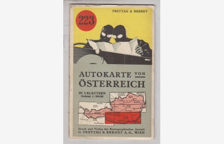Freytag-Berndt Autokarte von Österreich in 5 Blättern. Nummer 223. Kolorierte Landkarte / Karte.   - Faltkarte auf Papier.