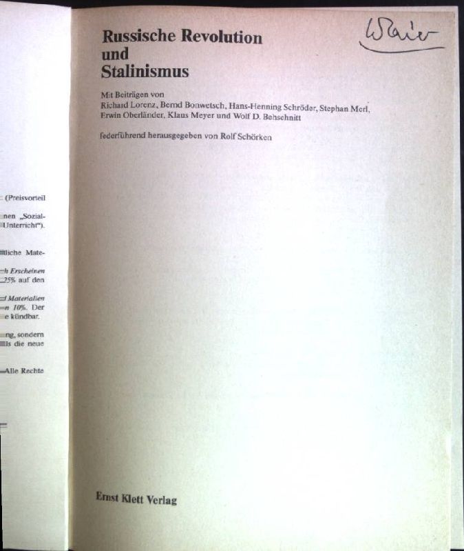 Russische Revolution und Stalinismus. Politische Bildung ; Jg. 20, H. 2 - Schörken, Rolf (Herausgeber) und Richard (Verfasser) Lorenz