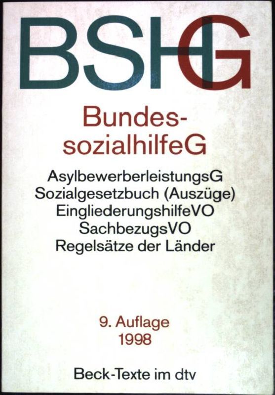 Bundessozialhilfegesetz (BSHG) ; Textausgabe. (Nr. 5567)   Beck-Texte im dtv - Brühl, Albrecht (Hrsg.)