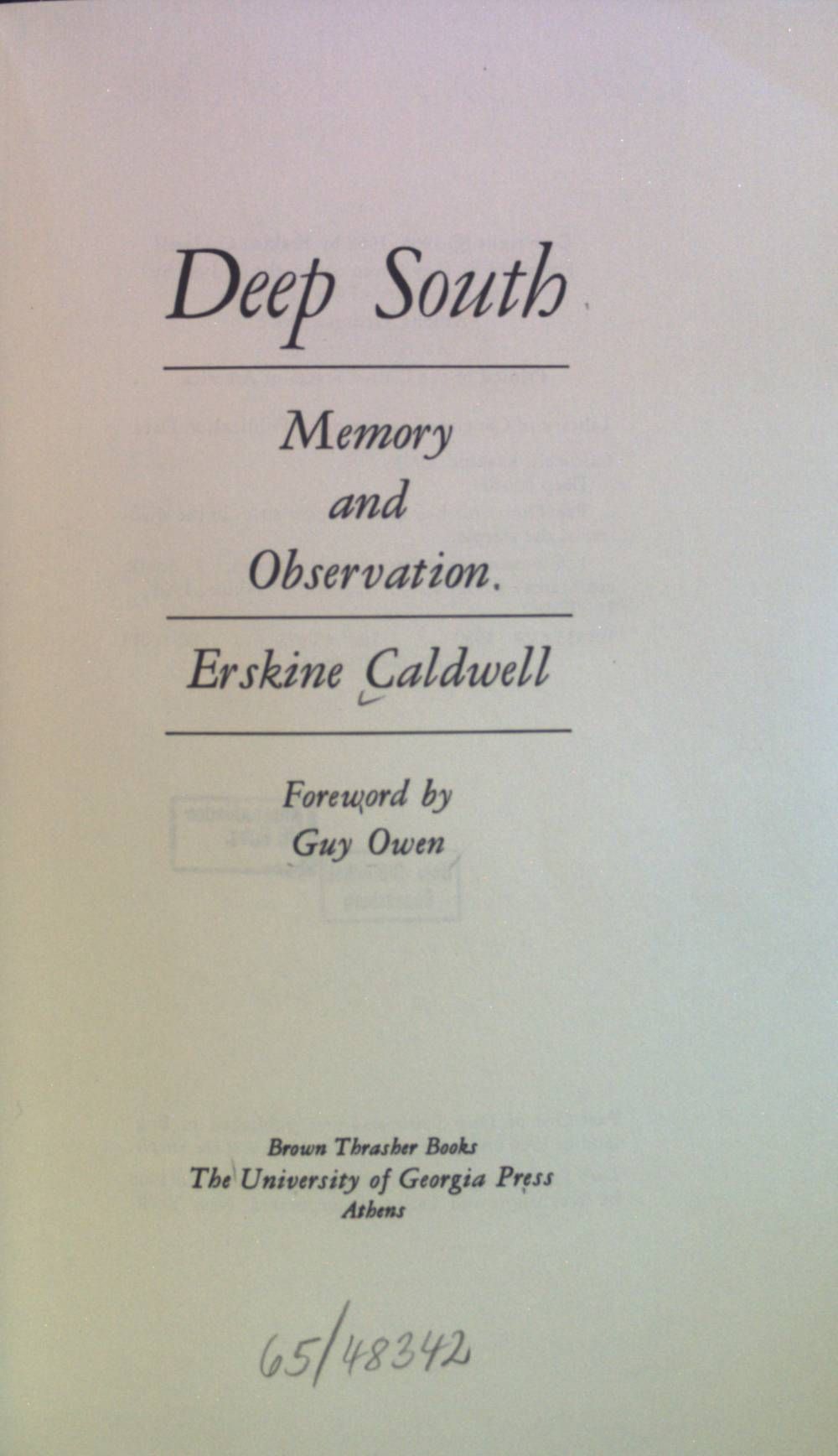 Deep South: Memory and Observation - Caldwell, Erskine