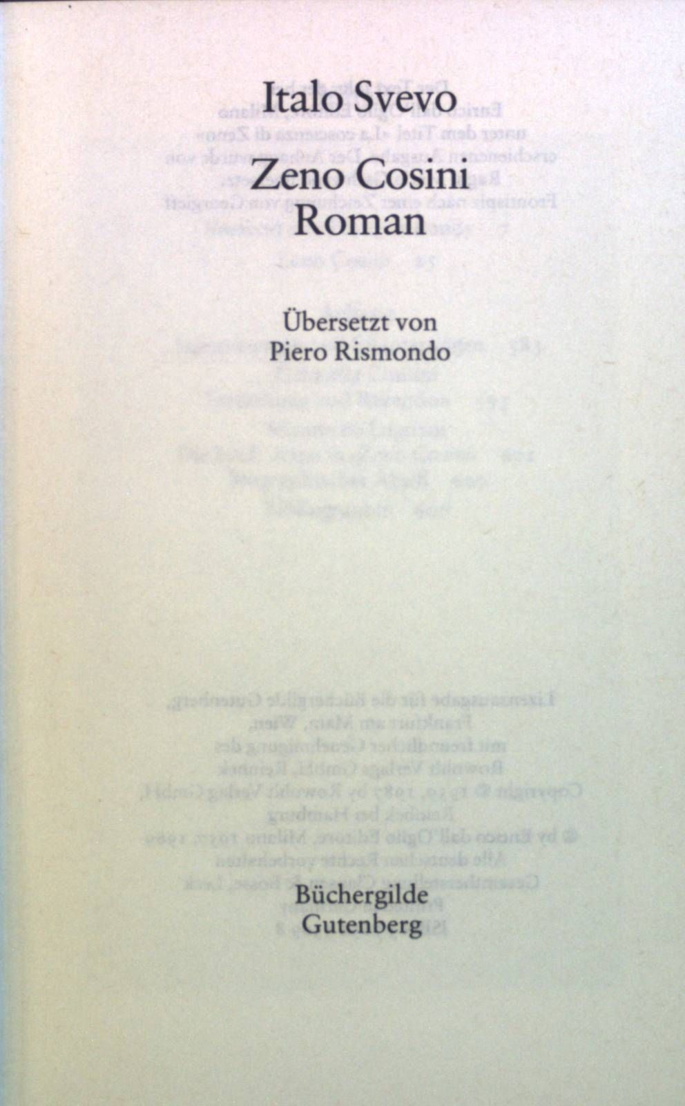 Zeno Cosini : Roman. Gesammelte Werke in Einzelausgaben. - Svevo, Italo, Claudio Magris Gabriella Contini u. a.