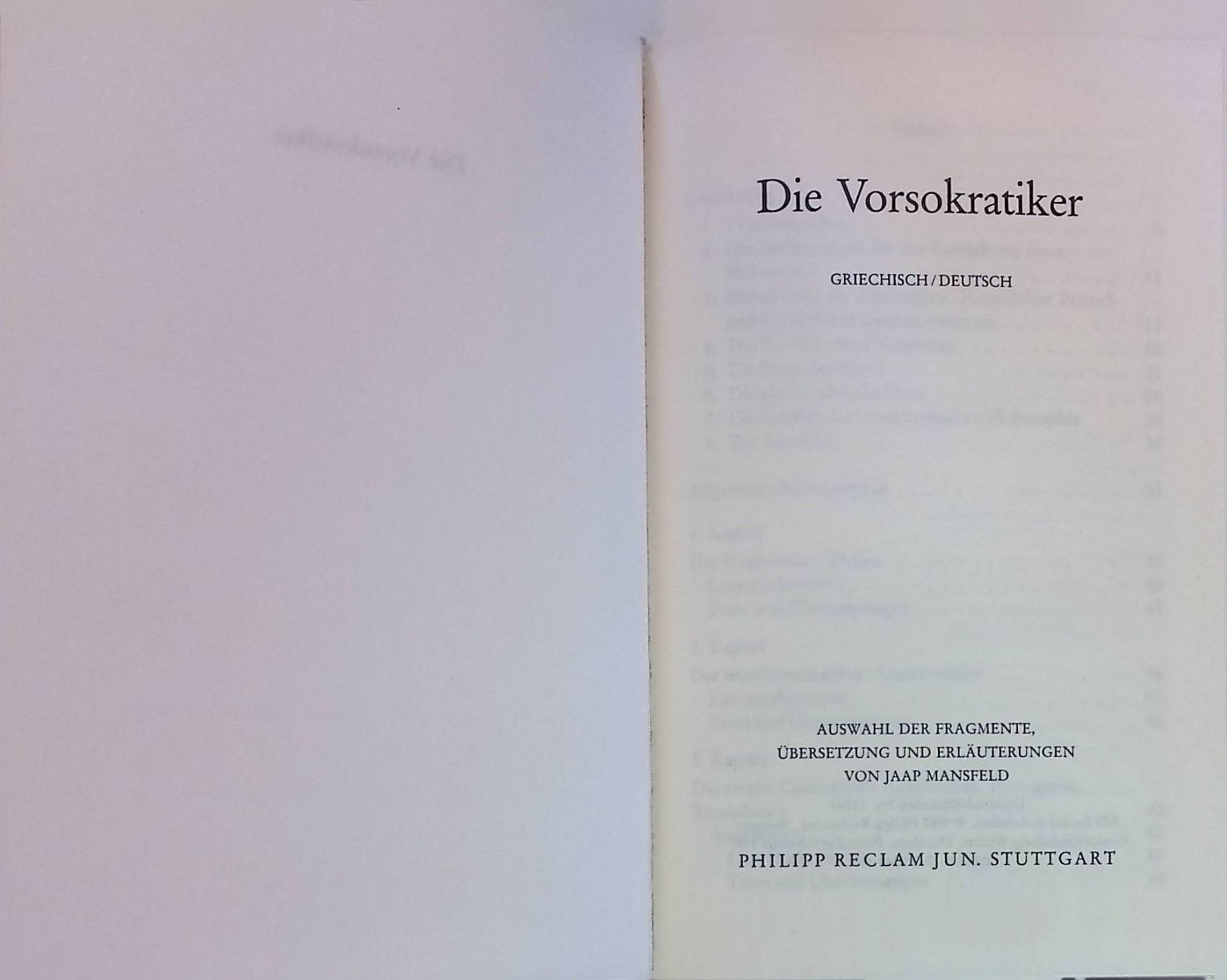 Die Vorsokratiker : Griechisch/Deutsch Universal-Bibliothek Nr. 10344 - Mansfeld, Jaap
