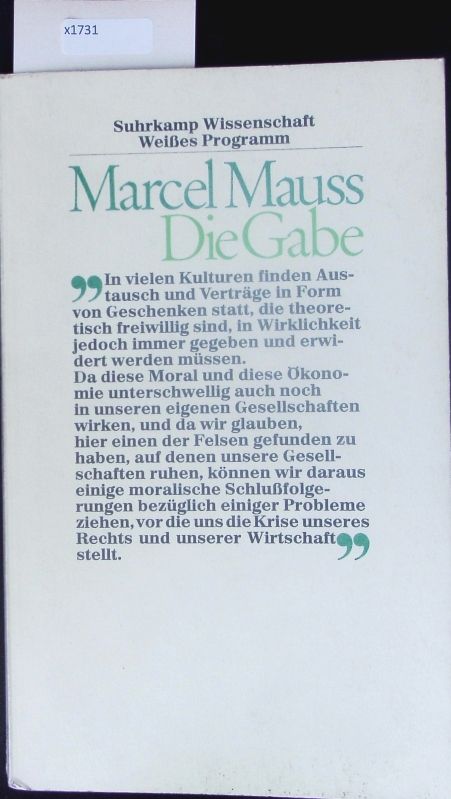 Die Gabe. - Mauss, Marcel