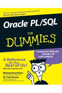 Oracle PL/SQL For Dummies by Rosenblum, Michael ( Author ) ON Jun-06-2006, Paperback von Michael Rosenblum (Autor) Shows how to integrate SQL and PL/SQL. This book helps you to use fresh features introduced in Oracle 9i and 10g. Find tips for creating efficient PL/SQL code If you know a bit about SQL, this book will make PL/SQL programming painless! The Oracle has spoken-you need to get up to speed on PL/SQL programming, right? We predict it`ll be a breeze with this book! You`ll find out about code structures, best practices, and code naming standards, how to use conditions and loops, where to place PL/SQL code in system projects, ways to manipulate data, and more. Discover how to* Write efficient, easy-to-maintain code* Test and debug PL/SQL routines* Integrate SQL and PL/SQL* Apply PL/SQL best practices* Use new features introduced in Oracle 9i and 10g Michael Rosenblum is originally from Kremenchuk, Ukraine. In 2000, he moved to the United States, where he lives with his family in Edison, New Jersey. He works as a Development DBA at Dulcian, Inc. Michael is responsible for system tuning and application architecture. He also supports Dulcian developers by writing complex PL/SQL routines and researching new features. He is a frequent presenter at various regional and national Oracle user group conferences. In his native Ukraine, he received the scholarship of the President of Ukraine, a Masters Degree in Information Systems, and a Diploma with Honors from the Kiev National University of Economics, Ukraine. Dr. Paul Dorsey is the founder and President of Dulcian, Inc. (www. dulcian. com), an Oracle consulting firm that specializes in business rules-based Oracle Client-Server and Web custom application development. He is the chief architect of Dulcian`s Business Rules Information Manager (BRIM(r)) tool. Paul is the co-author of seven Oracle Press books that have been translated into nine languages: Oracle JDeveloper 10g Handbook, Oracle9i JDeveloper Handbook, Oracle JDeveloper 3 Handbook, Oracle Designer Handbook (2 editions), Oracle Developer Forms and Reports: Advanced Techniques and Development Standards, Oracle8 Design Using UML Object Modeling. In 2003, he was honored by ODTUG as volunteer of the year, in 2001 by IOUG as volunteer of the year and by Oracle as one of the six initial honorary Oracle 9i Certified Masters. Paul is an Oracle Fusion Middleware Regional Director. He is the President of the New York Oracle Users` Group and a Contributing Editor of the International Oracle User Group`s SELECT Journal. He is also the founder and chairperson of the ODTUG Business Rules Symposium (now called Best Practices Symposium), currently in its sixth year, and the J2EE SIG. Introduction. Part I: Basic PL/SQL Concepts. Chapter 1: PL/SQL and Your Database. Chapter 2: The PL/SQL Environment. Part II: Getting Started with PL/SQL. Chapter 3: Laying the Groundwork: PL/SQL Fundamentals. Chapter 4: Controlling Program Flow. Chapter 5: Handling Exceptions. Chapter 6: PL/SQL and SQL Working Together. Part III: Standards and Structures. Chapter 7: Putting Your Code in the Right Place. Chapter 8: Creating Naming Standards. Chapter 9: Creating Coding Standards. Part IV: PL/SQL Data Manipulations. Chapter 10: Basic Datatypes. Chapter 11: Advanced Datatypes. Part V: Taking PL/SQL to the Next Level. Chapter 12: Transaction Control. Chapter 13: Dynamic SQL and PL/SQL. Chapter 14: PL/SQL Best Practices. Part VI: The Part of Tens. Chapter 15: Ten PL/SQL Tips. Chapter 16: Ten Common Mistakes to Avoid in PL/SQL. Index. Programmiersprachen Programmierwerkzeuge Mathematik Informatik Software Entwicklung ISBN-10 0-7645-9957-7 / 0764599577 ISBN-13 978-0-7645-9957-6 / 9780764599576 978-0764599576