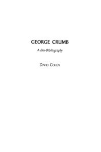 George Crumb  - A Bio-Bibliography