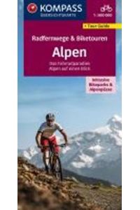 KOMPASS Radfernwegekarte Radfernwege & Biketouren Alpen - Übersichtskarte 1:500. 000  - inklusive Bikeparks und Alpenpässe