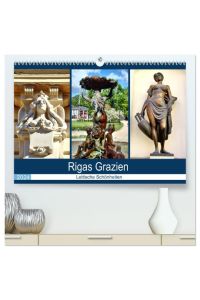 Rigas Grazien - Lettische Schönheiten (hochwertiger Premium Wandkalender 2024 DIN A2 quer), Kunstdruck in Hochglanz  - Frauenkörper in Rigas Jugendstilarchitektur