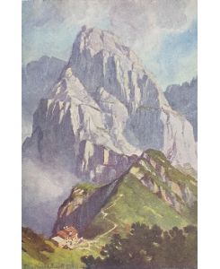 Kaisergebirge bei Kufstein: Stripsenjochhaus mit Totenkirchl  - Farbige Offset-Ansichtskarte nach Aquarell von Edo v. Handel-Mazzetti,