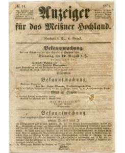 Anzeiger für das Meißner Hochland. No. 14 (6. August) 1851.