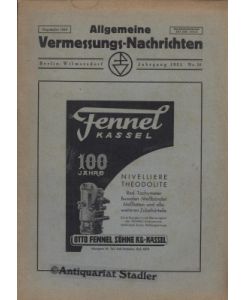 Allgemeine Vermessungs-Nachrichten. Nr. 10 - Oktober 1951.   - Zeitschrift für alle Zweige des Vermessungs-, Karten- und Ligenschaftswesens sowie für Bodenverbesserung und Landesplanung.