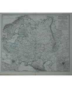 Landkarte map: Russland Skandinavien. Teilkolorierter Stahlstich von A. Petermann. Aus Stieler's Hand-Atlas (Nr. 36).
