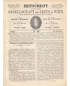 Heilversuche mit schwefelsaurem Atropin. IN: Zeitschrift der kaiserl. königl. Gesellschaft der Ärzte zu Wien, Heft 42, S. 653 - 657, 1858. Broschur.