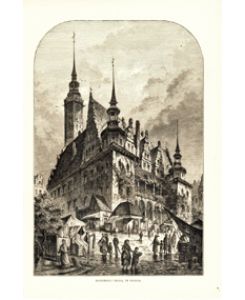 Rathaus Breslau Polen Schlesien Brieg Silesia Original Stich Engraving
