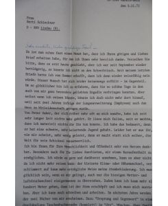 Brief an Frau Berti Schlechter. Typoskript mit eigenhändigen Zusätzen. 2 Seiten auf 2 Blatt.