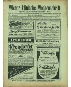 Wiener klinische Wochenschrift. Organ der k. k. Gesellschaft der Aerzte in Wien. XX. Jg. , Nr. 1-52, 1907.