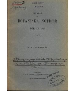 Pflanzengeographische Aufzeichnungen zur Nyköpinger Phanerogamen Flora.   - SEPARAT UR BOTANISKA NOTISE FÖR AR 1916.