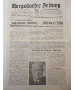 Bergedorfer Zeitung vom 2. Oktober 1935: Reichsehrenmal Tannenberg - Heiligtum der Nation und Ausschnitt: Hindenburgs letzte Ruhestätte, Tannenberg-Denkmal