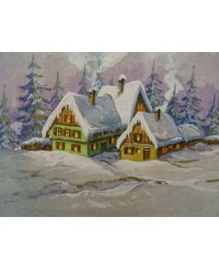 Hof im Schnee. Aquarell, um 1955. 11 x 18, 5 cm.