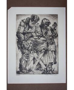 Bettler mit Drehorgel, original Kupferstich von 1932 von Rudolf Matner, unter der Grafik ditiert und signiert, Blattgröße: 36 x 27, 3 cm, reine Bildgröße: 28, 5 x 20 cm.