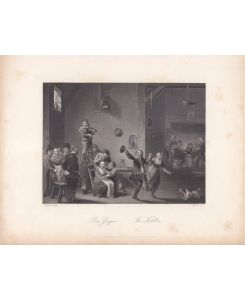 Der Geiger, The Fiddler, Stahlstich um 1850 mit Kneipenszene von Keller nach Teniers, Blattgröße: 21 x 26, 8 cm, reine Bildgröße: 16 x 17, 7 cm.