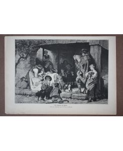 Der Pifferaro auf Reisen, Holzstich um 1886 nach dem Ölgemälde von R. Grob in München, Blattgröße: 22 x 31, 5 cm, reine Bildgröße: 19, 5 x 26, 5 cm.
