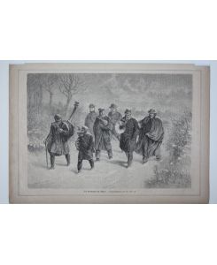 Die Harmonie im Schnee, Holzstich um 1875 nach einer Originalzeichnung von H. Lüders, Blattgröße: 22 x 31, 5 cm, reine Bildgröße: 19, 5 x 28, 5 cm.
