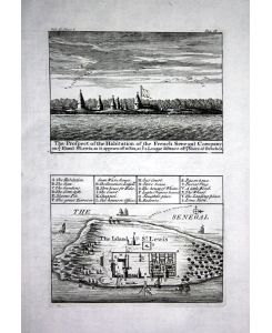 The Prospect of the Habitation of the French Senegal Company on the Island St Lewis as it appears off at Sea . .  - Saint Lewis island Senegal map Karte